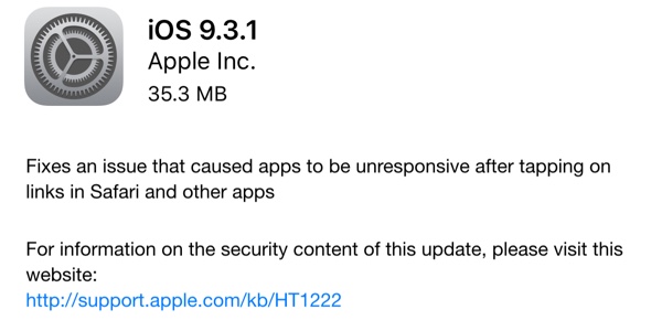 แอปเปิลออกอัพเดท iOS 9.3.1