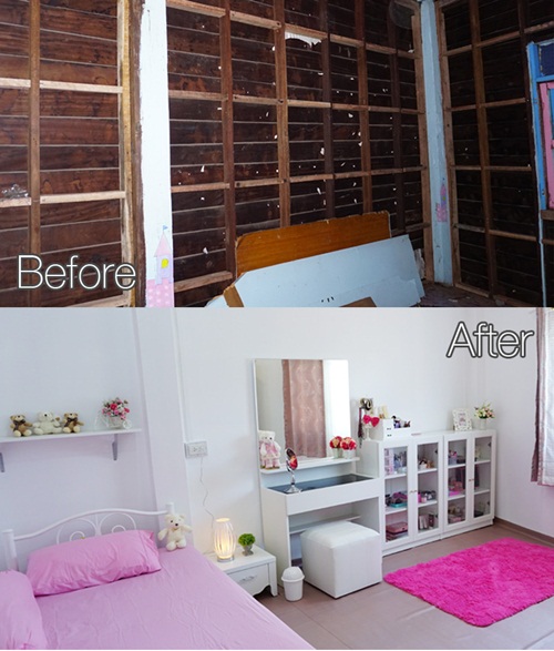 รีโนเวทห้องนอนไม้เก่า ๆ สู่ห้องนอนสีขาวสไตล์เจ้าหญิง รีโนเวทห้องนอนไม้เก่า ๆ สู่ห้องนอนสีขาวสไตล์เจ้าหญิง
