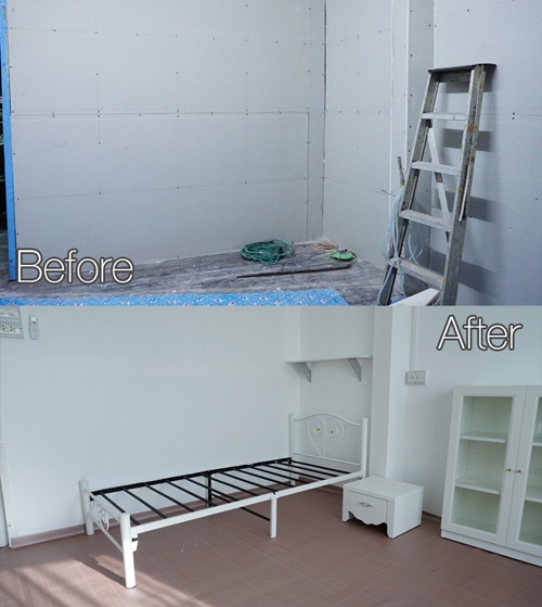 รีโนเวทห้องนอนไม้เก่า ๆ สู่ห้องนอนสีขาวสไตล์เจ้าหญิง รีโนเวทห้องนอนไม้เก่า ๆ สู่ห้องนอนสีขาวสไตล์เจ้าหญิง