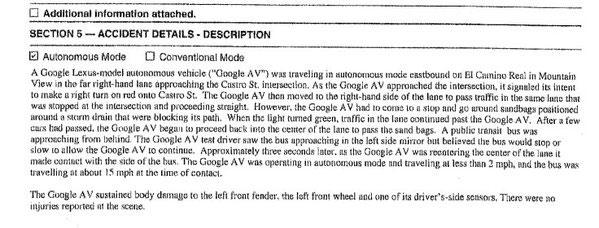 รถไร้คนขับของ Google ถึงคราวพลาด เกิดอุบัติเหตุเฉี่ยวชนเป็นครั้งแรก