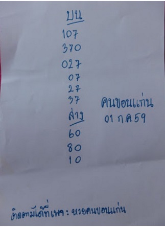 หวยขอนแก่น1/7/59 หวยขอนแก่น1/7/59