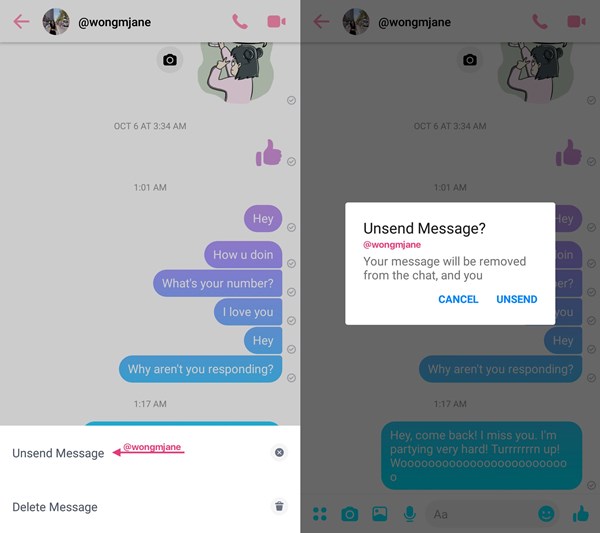 Facebook Messenger กำลังทดสอบฟีเจอร์ Unsend Facebook Messenger กำลังทดสอบฟีเจอร์ Unsend