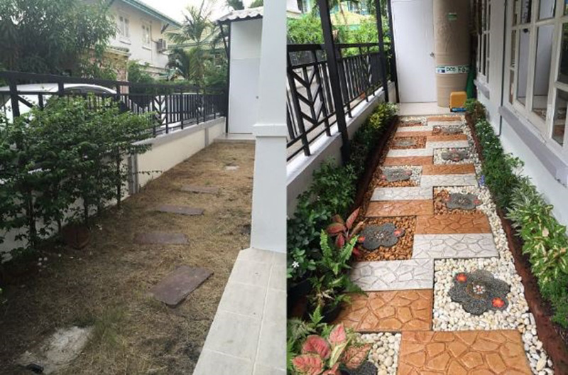 จัดสวนข้างบ้านทาวน์เฮ้าส์ และต่อเติมหลังคากันแดด จัดสวนข้างบ้านทาวน์เฮ้าส์ และต่อเติมหลังคากันแดด