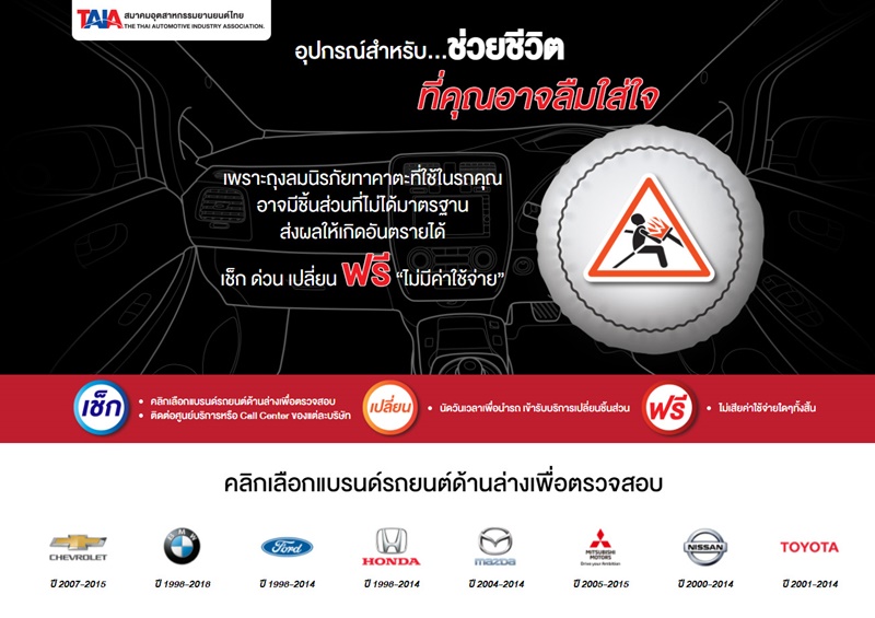 รถคันไหน เปลี่ยนถุงลมนิรภัยฟรี รถคันไหน เปลี่ยนถุงลมนิรภัยฟรี