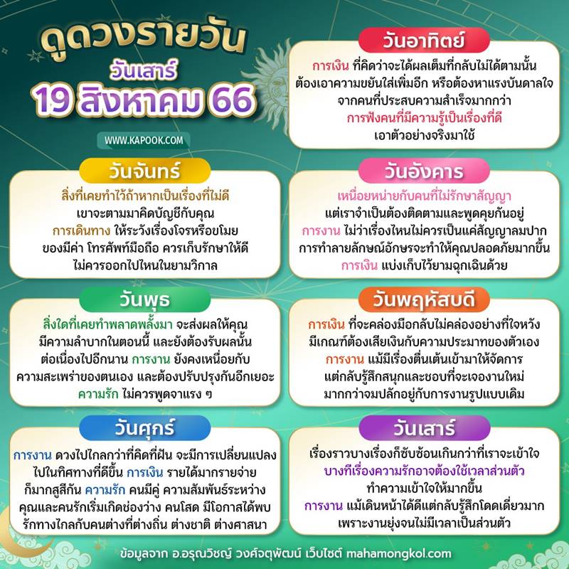 ดูดวงวันนี้ 19 สิงหาคม 2566 ดูดวงวันนี้ 19 สิงหาคม 2566