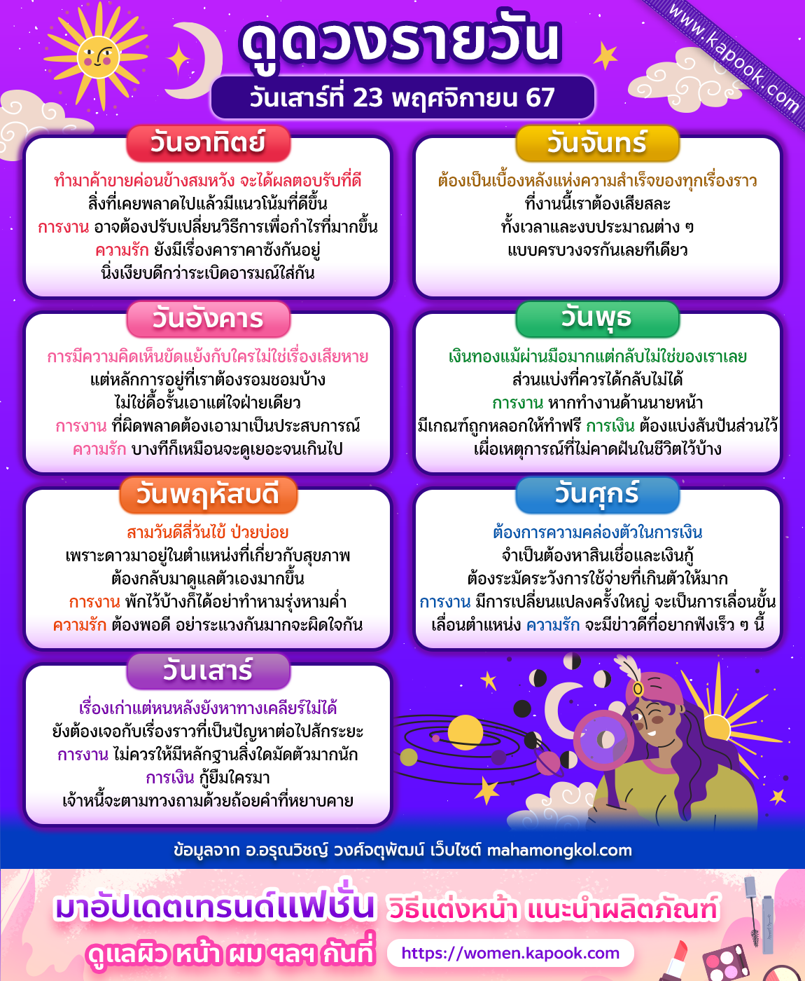 ดวงวันนี้ 23 พฤศจิกายน 2567 ดวงวันนี้ 23 พฤศจิกายน 2567