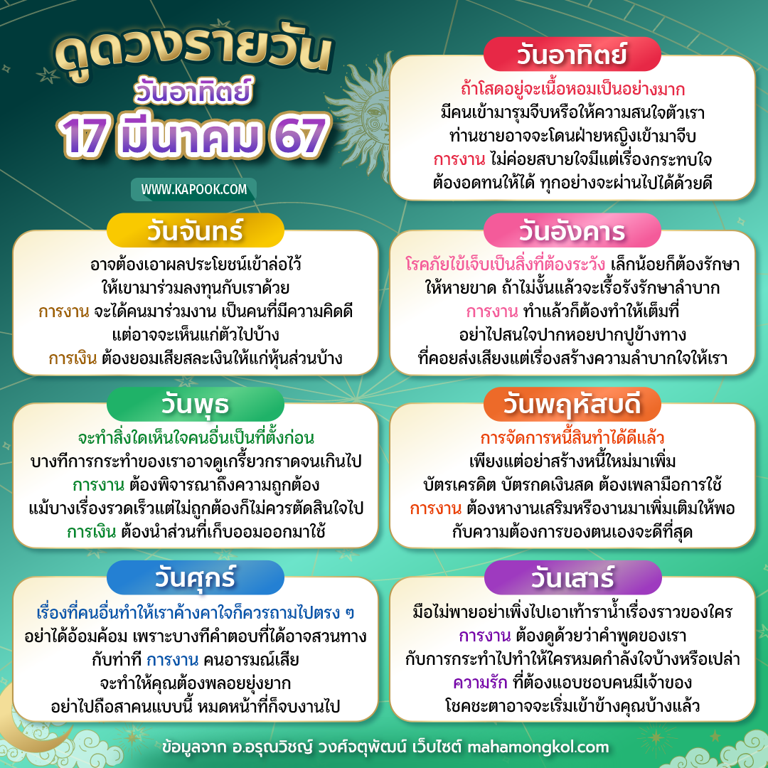 ดูดวงวันนี้ 17 มีนาคม 2567 ดูดวงวันนี้ 17 มีนาคม 2567