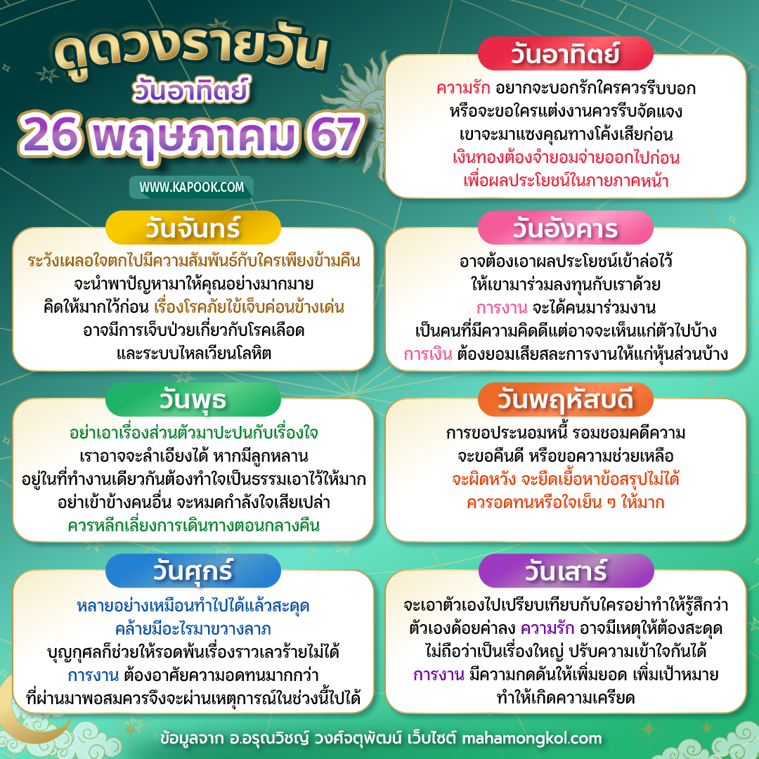 ดูดวงวันนี้ 26 พฤษภาคม 2567 ดูดวงวันนี้ 26 พฤษภาคม 2567
