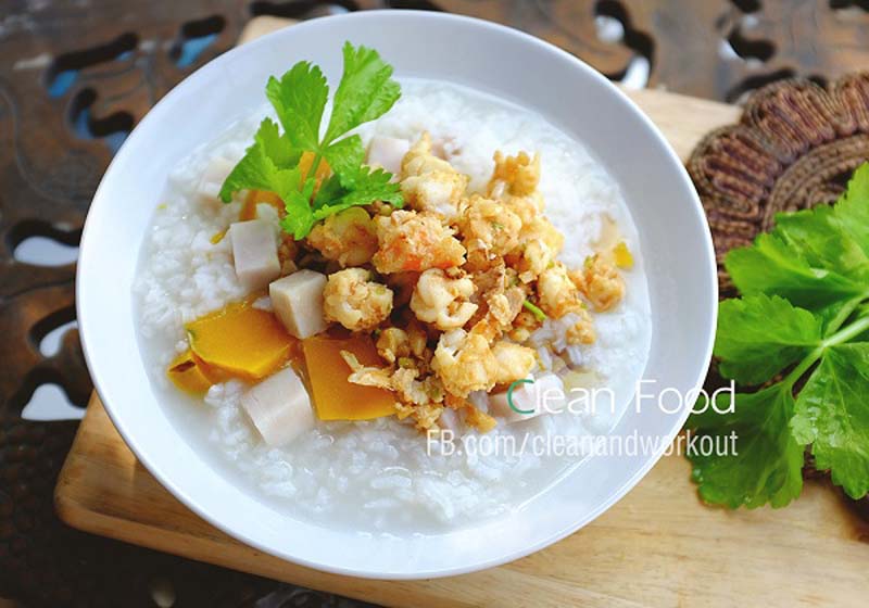 ข้าวต้มกุ้งสับ ฟักทอง และเผือก ข้าวต้มกุ้งสับ ฟักทอง และเผือก