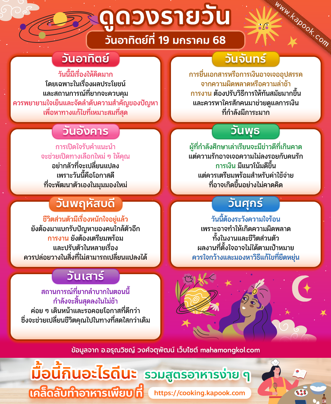 ดวงวันนี้ 19 มกราคม 2568 ดวงวันนี้ 19 มกราคม 2568