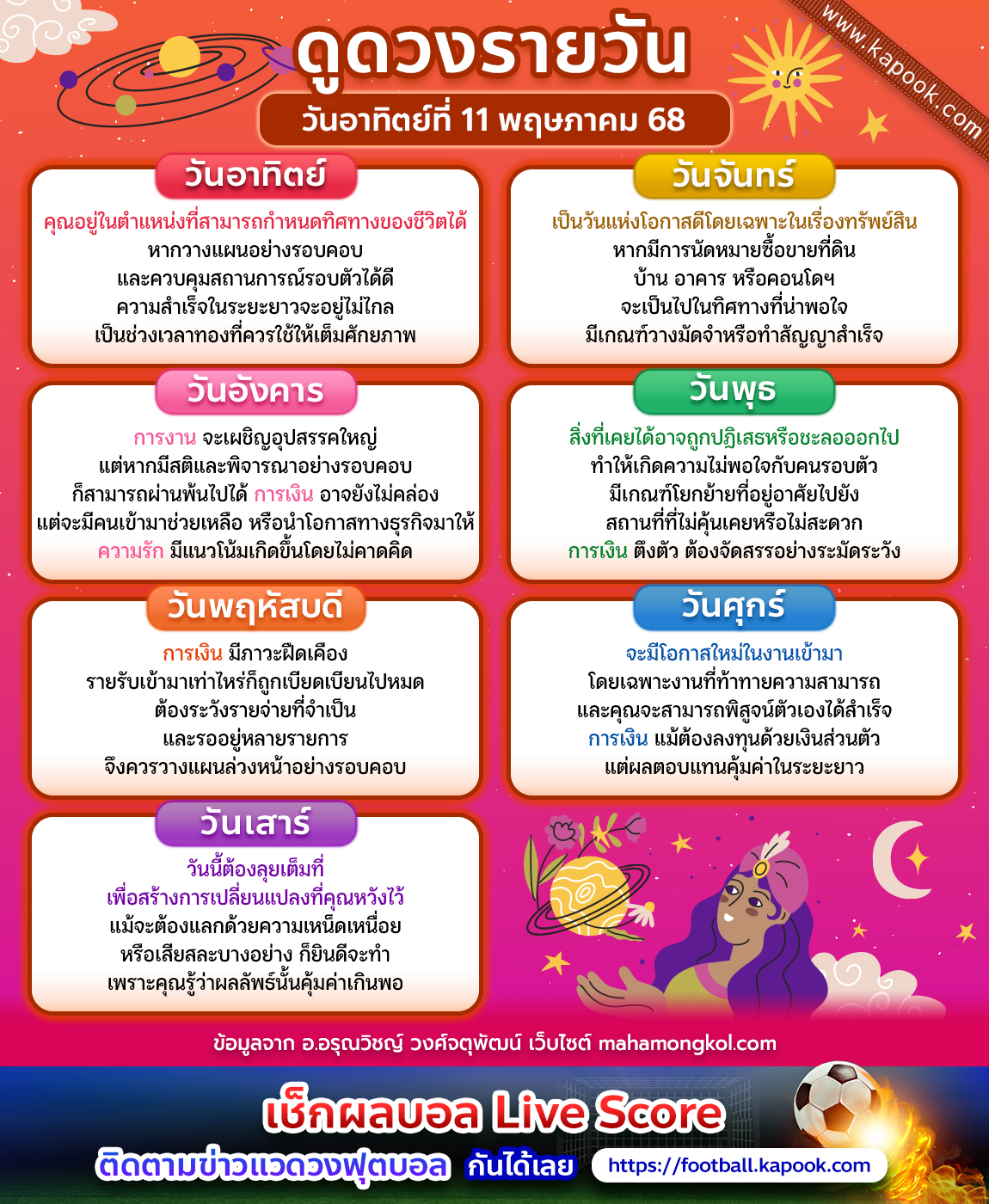 ดวงวันนี้ 11 พฤษภาคม 2568 ดวงวันนี้ 11 พฤษภาคม 2568