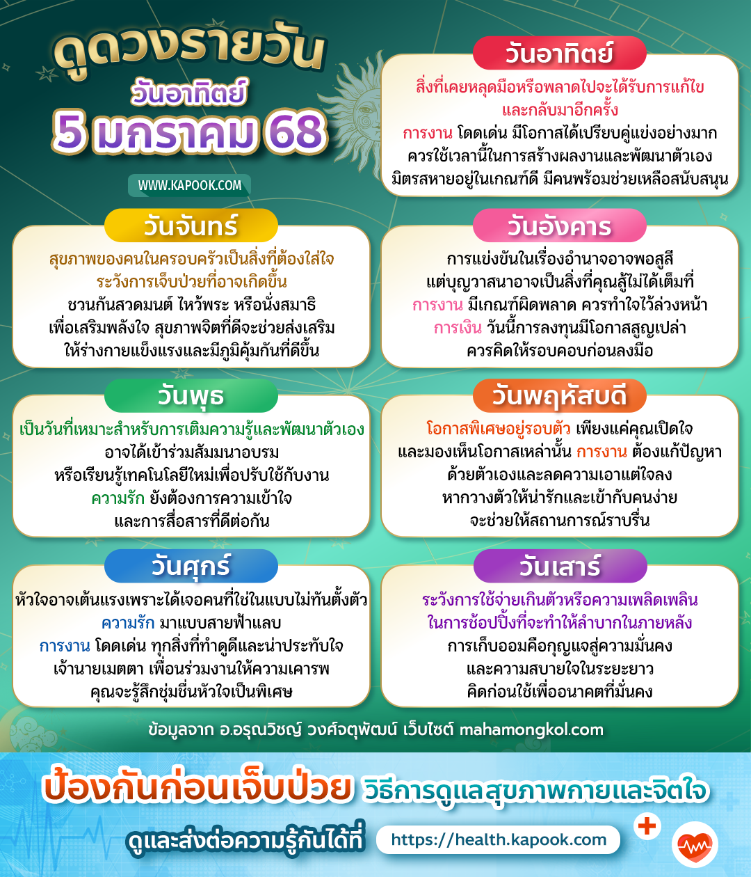 ดวงวันนี้ 5 มกราคม 2568 ดวงวันนี้ 5 มกราคม 2568