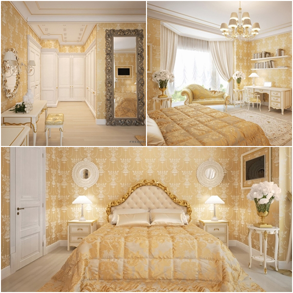 ห้องนอนสีเหลืองทอง หรูหรา ฟู่ฟ่า แบบเจ้าหญิง ห้องนอนสีเหลืองทอง หรูหรา ฟู่ฟ่า แบบเจ้าหญิง