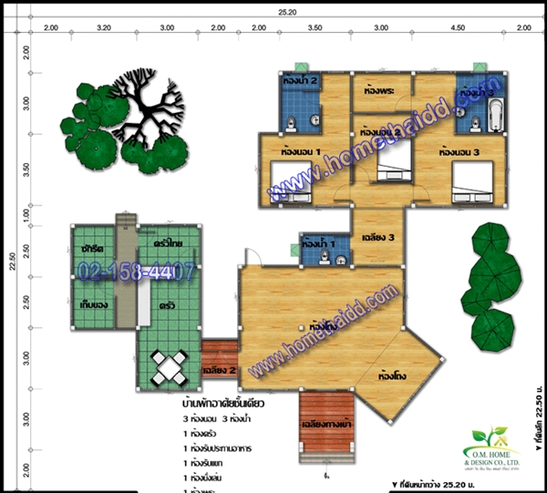  บบบ้านชั้นเดียว 3 ห้องนอน 3 ห้องน้ำ