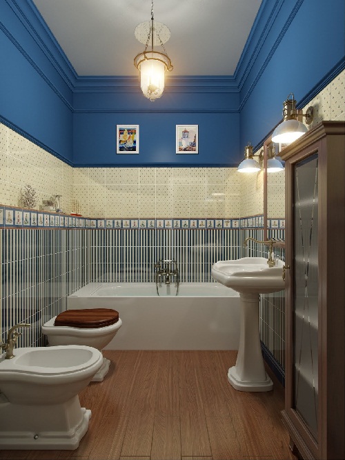 น่ารัก แบบห้องน้ำสีน้ำเงิน ขนาดกะทัดรัด