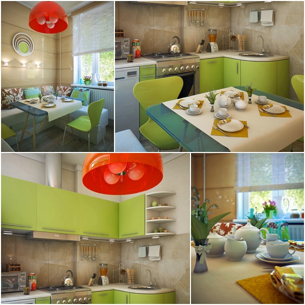 ห้องครัวเล็ก ๆ สีเขียว สวยอบอุ่น มีชีวิตชีวา