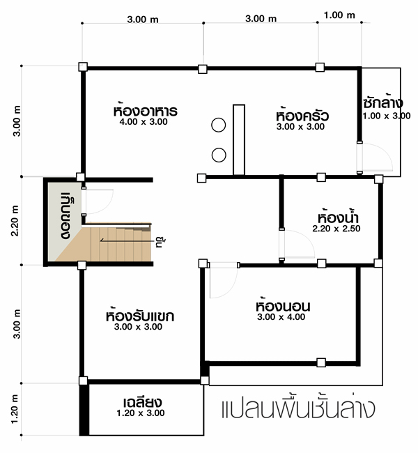 แบบบ้านสองชั้น แบบบ้านโมเดิร์น 3 ห้องนอน 2 ห้องน้ำ