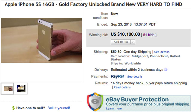 ฮือฮา ! iPhone 5S สีทองคำ ประมูลในอีเบย์ได้ราคาสูงกว่า 3 แสนบาท