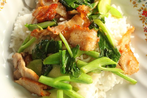 ข้าวราดผัดคะน้าหมูกรอบ ข้าวราดผัดคะน้าหมูกรอบ