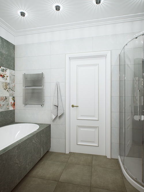 แบบห้องน้ำสีเทาสวย ๆ มีอ่างอาบน้ำแช่สบาย