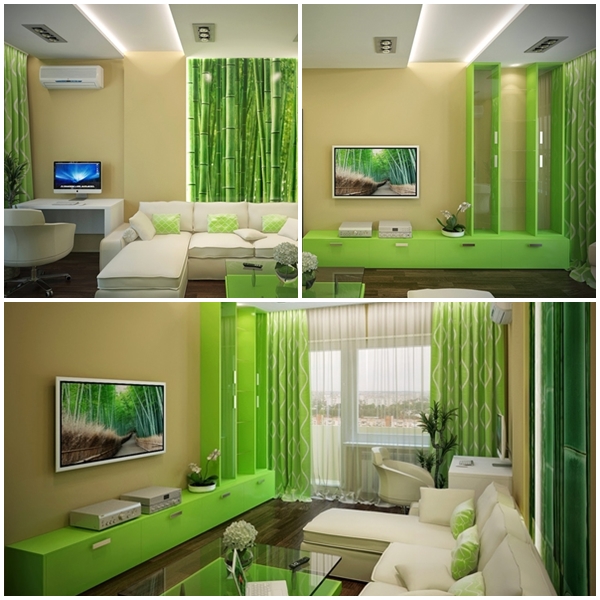 ห้องนั่งเล่นคอนโดสีเขียว ใช้เป็นห้องทำงานในตัว ห้องนั่งเล่นคอนโดสีเขียว ใช้เป็นห้องทำงานในตัว
