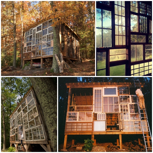  บ้านไม้กลางป่า สร้างจากบานหน้าต่างเก่า