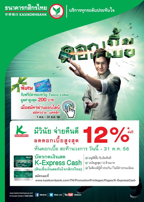 สินเชื่อเงินสดทันใจกสิกรไทย (K-Express Cash)