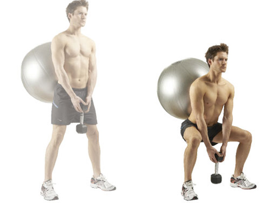 Wide squat with ball