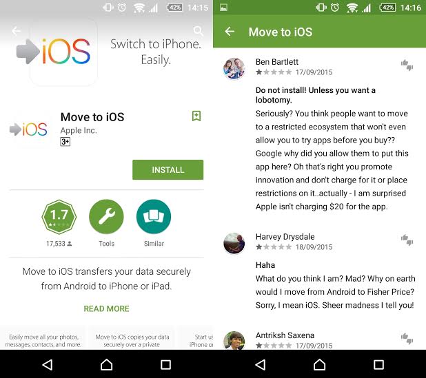 สาวก Android ถล่มแอพฯ Move to iOS