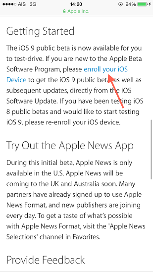 วิธีอัพเดท iOS 9 เวอร์ชั่น Public Beta