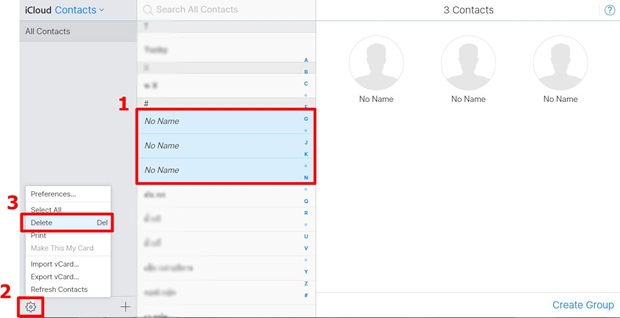 วิธีลบรายชื่อบน iCloud