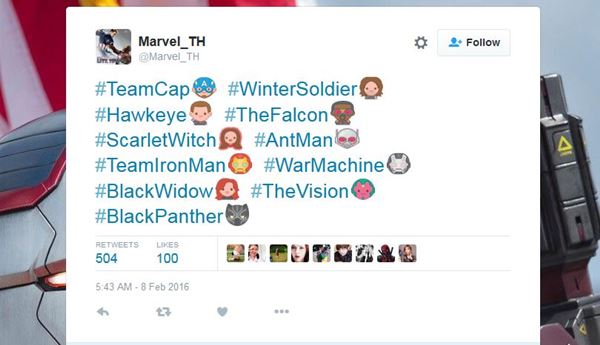 ทวิตเตอร์เปิดตัว Hashtag ใหม่รับกระแสหนัง Civil War