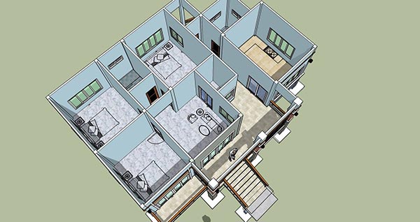 แบบบ้านชั้นเดียว 3 ห้องนอน 2 ห้องน้ำ