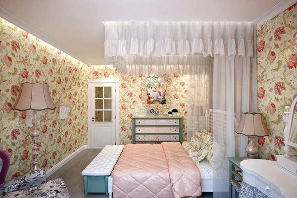 ห้องนอนวินเทจลายดอกไม้ แต่งสีพาสเทลหวาน ๆ
