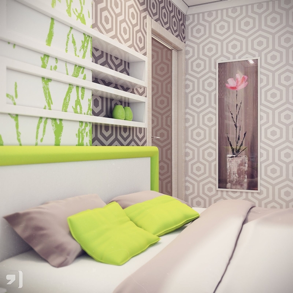 แบบห้องนอนคอนโด สีเขียว-เทา น่ารัก ๆ
