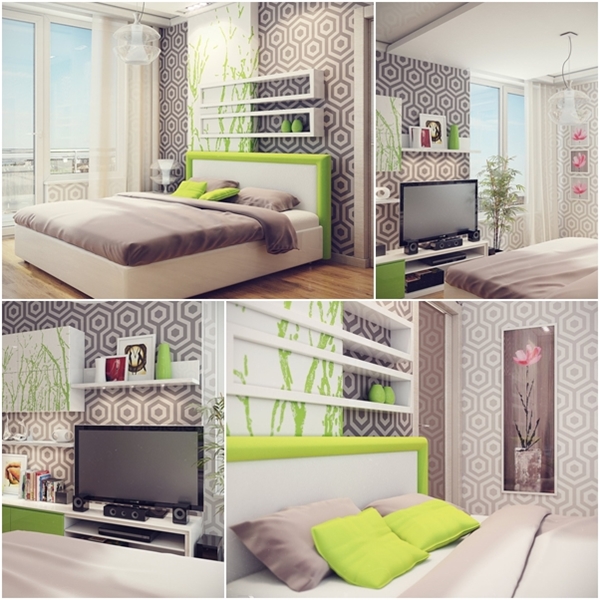 แบบห้องนอนคอนโด สีเขียว-เทา น่ารัก ๆ