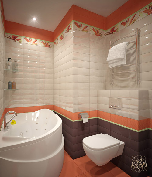 ห้องน้ำสีส้มแซลมอน ห้องน้ำขนาดเล็ก
