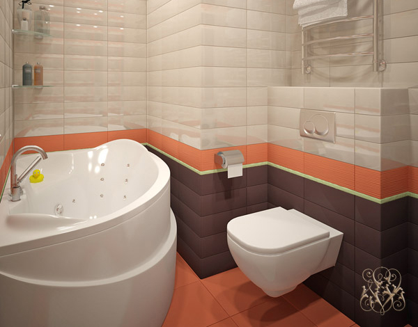 ห้องน้ำสีส้มแซลมอน ห้องน้ำขนาดเล็ก