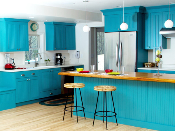 ห้องครัวสีฟ้า แบบห้องครัว สดใส สบายตา