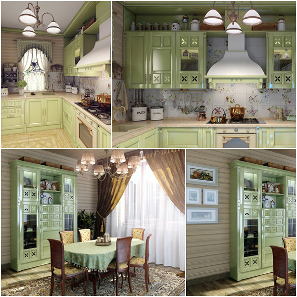 ห้องครัววินเทจสีเขียว ห้องครัวคันทรี