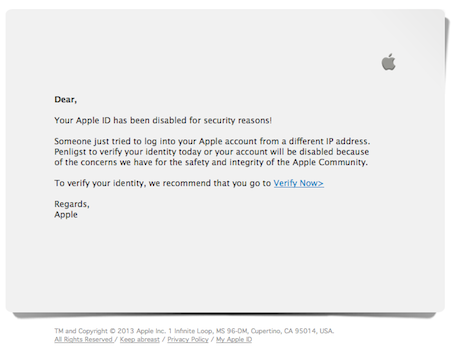 เตือนภัย ! ระวังอีเมลหลอกลวงขโมยข้อมูล Apple ID