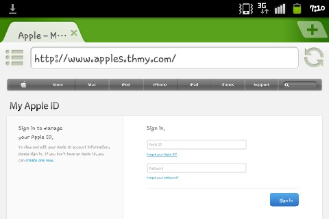 ตัวอย่างเว็บปลอม (apples.thmy.com) ที่ดักข้อมูล