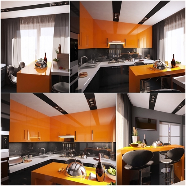 แบบห้องครัวโมเดิร์นสีส้ม ดำสุดฮิป