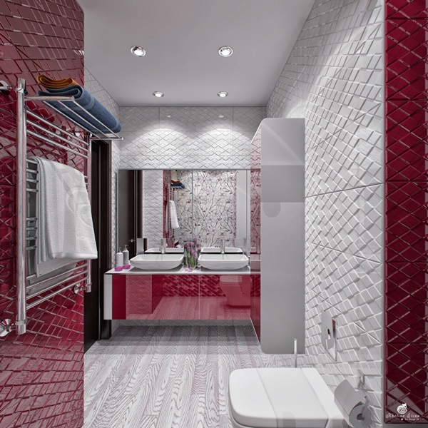 ห้องน้ำโมเดิร์นสีขาวแดง สวยแซบเว่อร์
