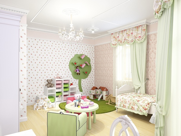ห้องนอนเด็กผู้หญิง ห้องนอนสีชมพู - เขียว 
