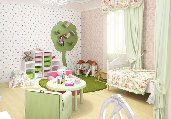 ห้องนอนเด็กผู้หญิง ห้องนอนสีชมพู - เขียว 
