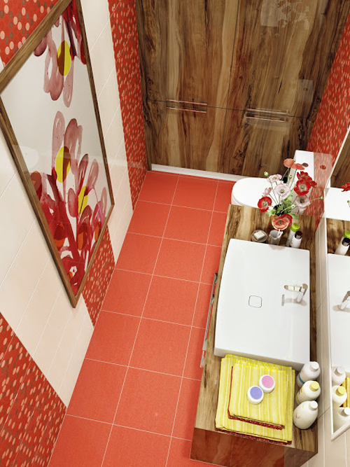 แต่งห้องน้ำแคบ ๆ ด้วยสีแดงลายจุด สุดแซบ ! 