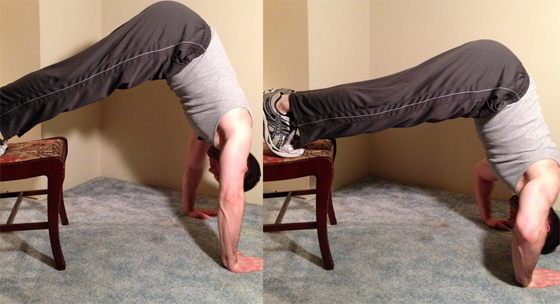 Half Handstand Dip on a Bench