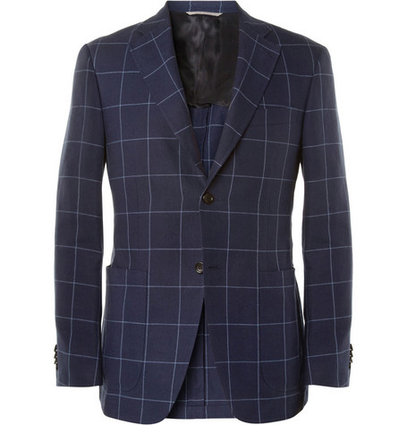 Canali Kei Check Linen And Cotton-Blend Blazer