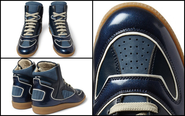 Panelled Leather And Suede High Top Sneakers